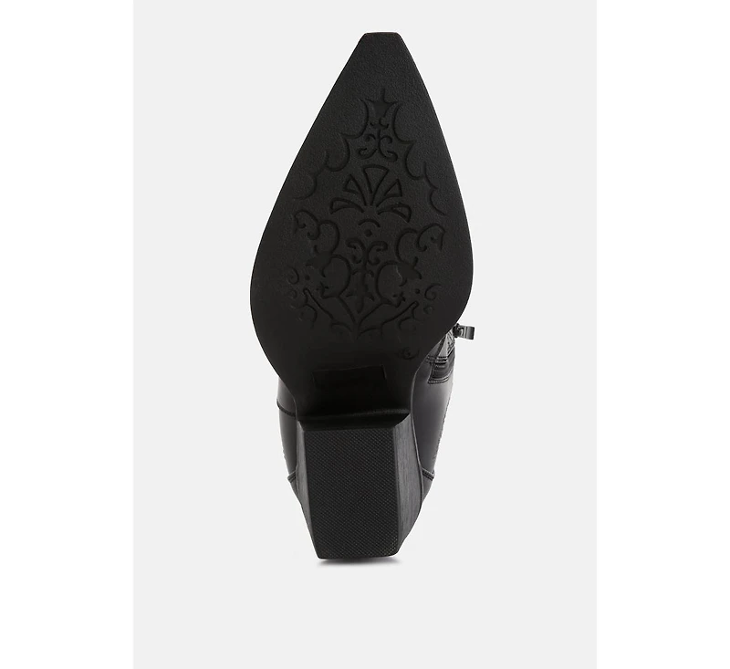 aries ankle length block heel cowboy boots