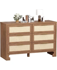 gaomon 6 Drawers for Bedroom, 47.2 Inch Chest of Dressers, Farmhouse Burlap Wide Closet Dressers Chest of Drawers, Modern Clothes Storage Tower