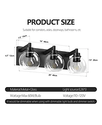 Busdays Bathroom Vanity Light,Modern 3-Light Bathroom Lighting Fixtures Over Mirror with Clear Glass Shade and Metal Base