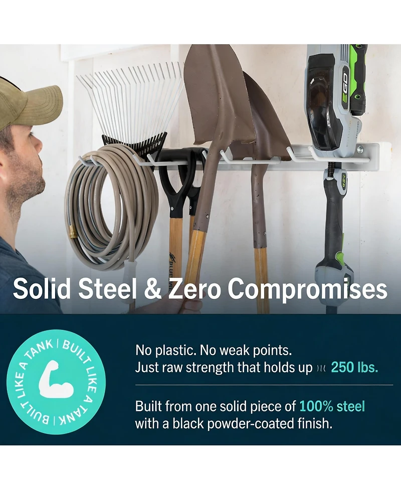 Yigii Wall-Mounted Garden Tool Rack - 4 Hooks, Heavy-Duty Steel, 250lb Capacity