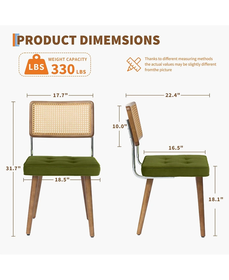 gaomon Set of 6 Natural Rattan Dining Chairs, Upholstered Seat & Solid Wood Legs