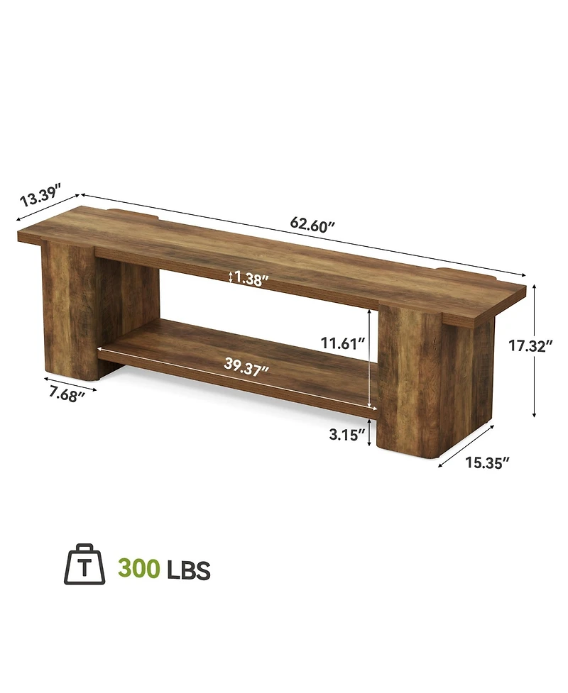 Tribesigns Wood Entryway Bench, 63" End of Bed Bench with Storage Shelf, Farmhouse Extra Long Shoe Bench