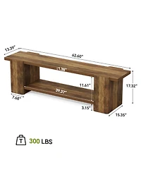 Tribesigns Wood Entryway Bench, 63" End of Bed Bench with Storage Shelf, Farmhouse Extra Long Shoe Bench
