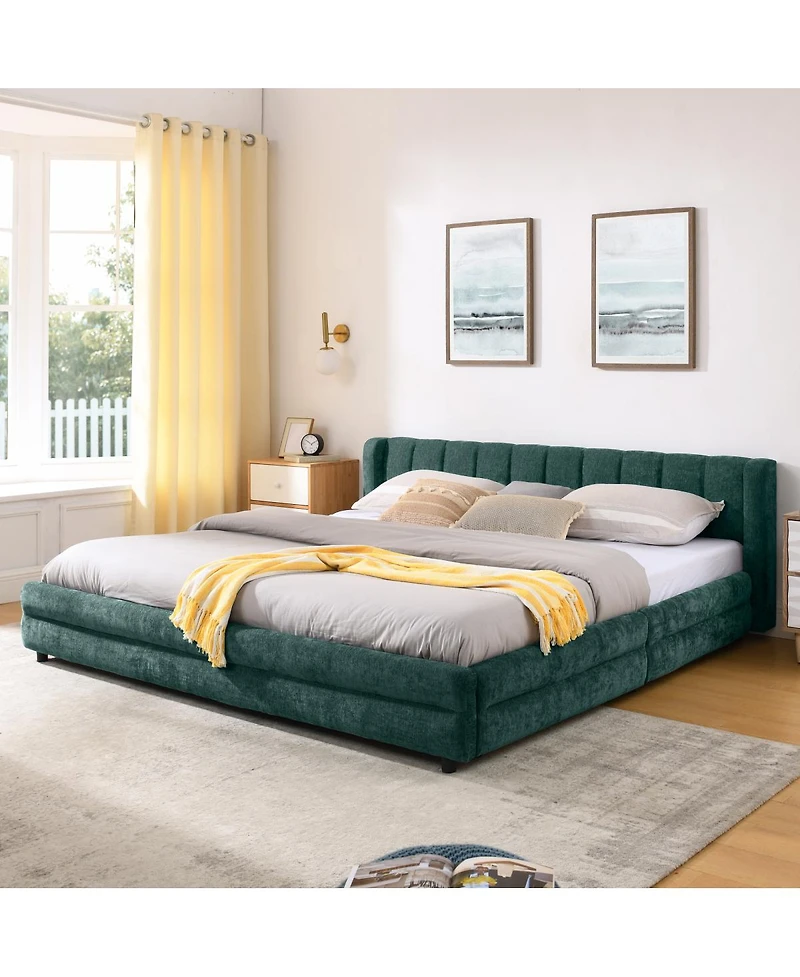 Streamdale Furniture Streamdale King Size Upholstered Bed Frame with Chenille Fabric Headboard - Blue/Green