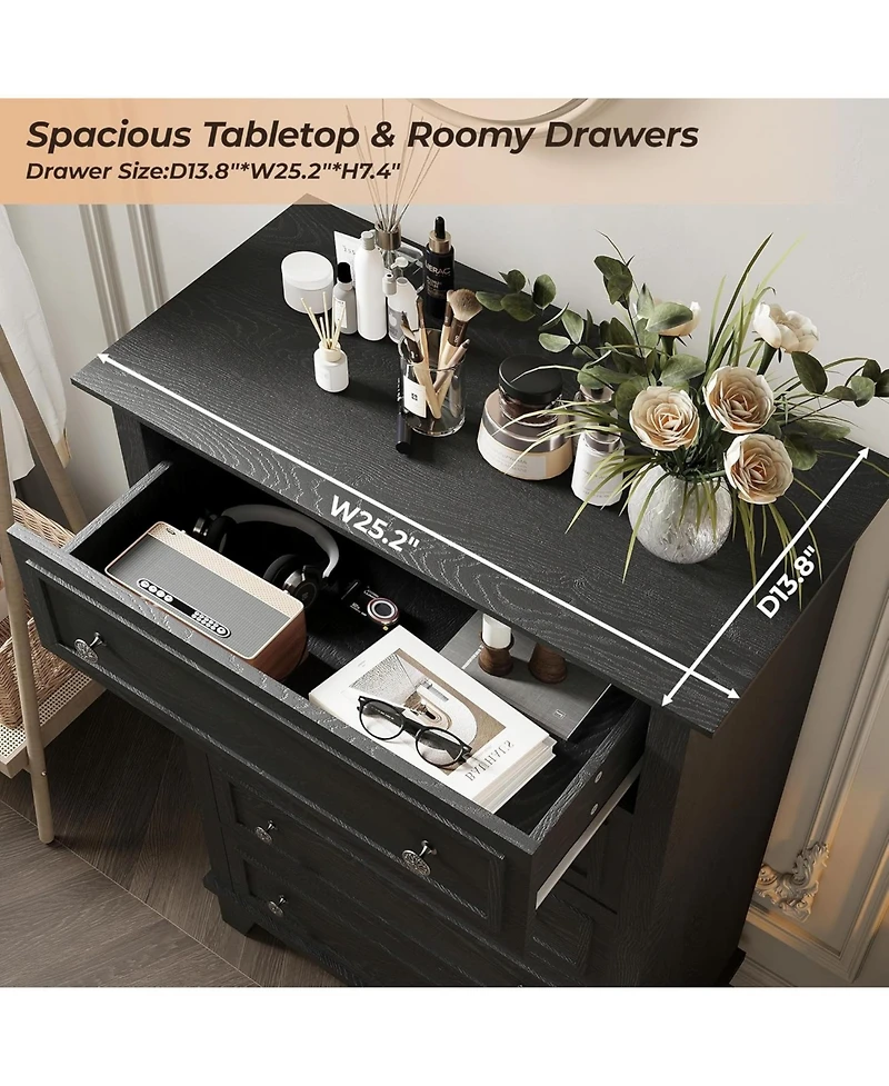 gaomon 5 Drawer Dresser for Bedroom, of Chest with Metal Handles, Tv Stand, Closet Organizers and Storage Clothes