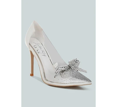 Women Erika Rhinestones Embellished Clear Pump Shoes