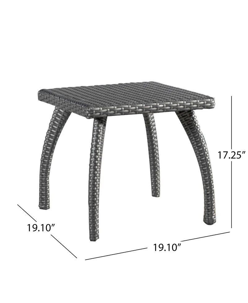 Flynama Outdoor Faux Wicker Side Table Powder Coated Iron Frame Grey Accent Table for Patio Extra Holding Space