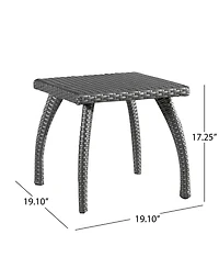 Flynama Outdoor Faux Wicker Side Table Powder Coated Iron Frame Grey Accent Table for Patio Extra Holding Space