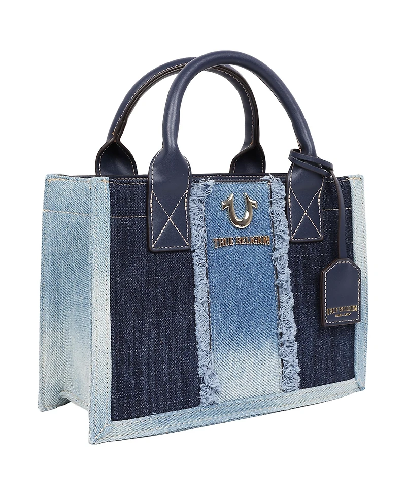 True Religion Frayed Denim Modern Tote with Removable Strap