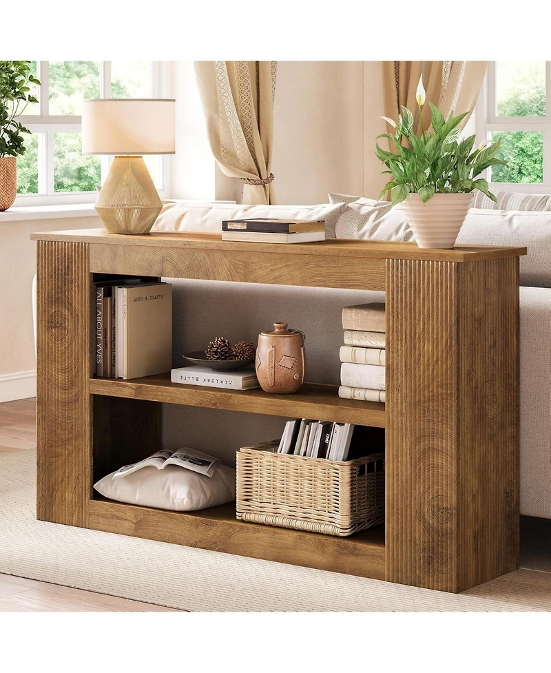 Tribesigns 55-Inch Long Farmhouse Console Table, 3-Tier Wood Sofa Table with Storage Shelves for Living Room, Entryway, Behind Couch, Hallway