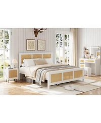 Gaomon Rattan Bed Frame with Headboard, Boho Full Size Bed Frame with Strong Metal Slats Support, No Box Spring Needed, Noise-Free Design