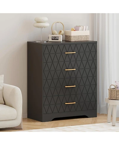 gaomon Tall Dressers for Bedroom with 4 Drawers, Wood Chest of Drawers Gold Handles Closet, Modern Nightstand Bedside