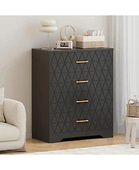 gaomon Tall Dressers for Bedroom with 4 Drawers, Wood Chest of Drawers Gold Handles Closet, Modern Nightstand Bedside