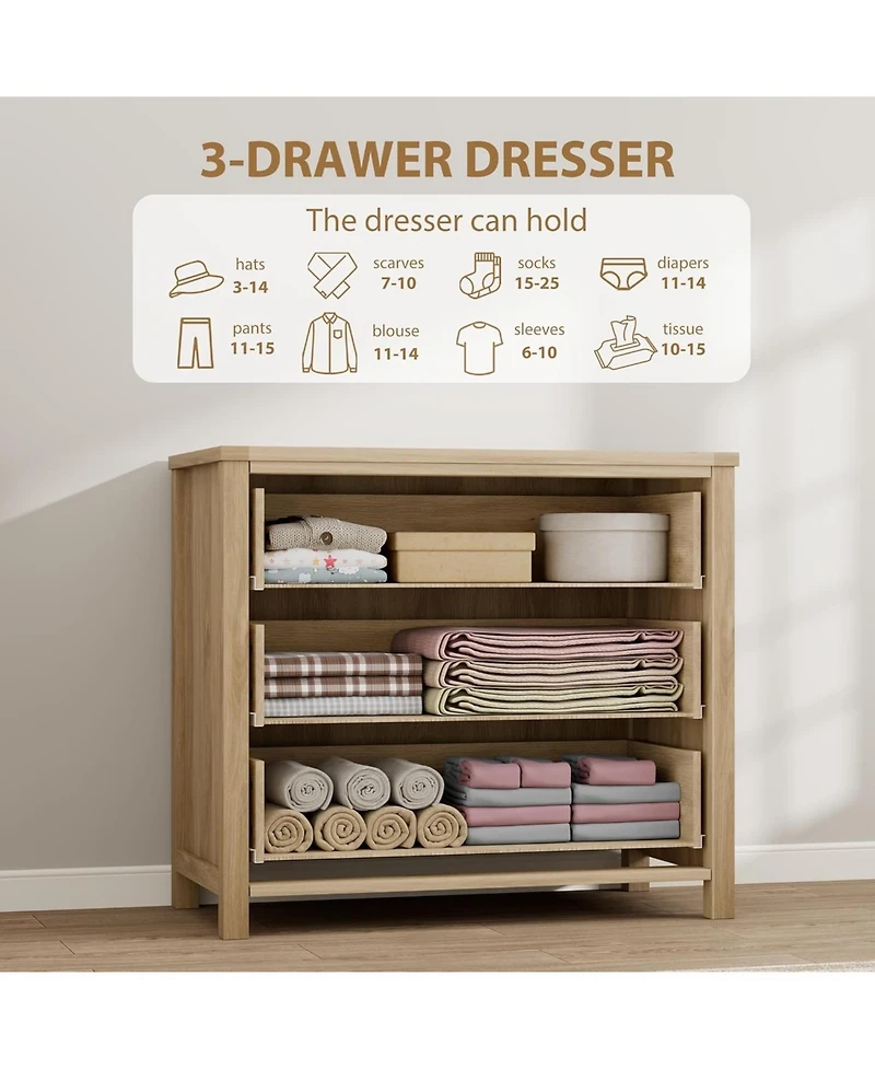 Dresser for Bedroom Rattan Chest of Dressers 29 Tall Closet with 3 Drawers Boho Night Stand Large Clothes Storage Cabinet