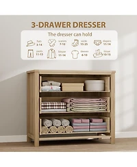 Dresser for Bedroom Rattan Chest of Dressers 29 Tall Closet with 3 Drawers Boho Night Stand Large Clothes Storage Cabinet