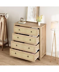 Dresser for Bedroom Rattan Chest of Dressers 29 Tall Closet with 3 Drawers Boho Night Stand Large Clothes Storage Cabinet