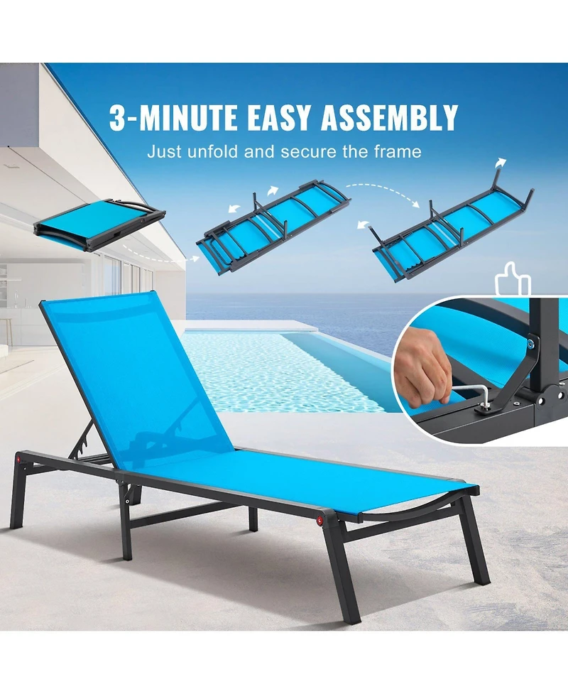 Slickblue Chaise Lounge Chair Outdoor Patio Adjustable 5-Position 2 pcs