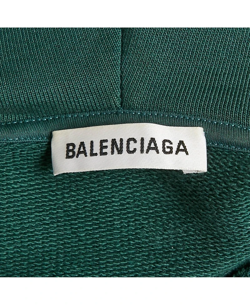 Pre-Owned Balenciaga Men's Green Logo Print Cotton Knit Hoodie