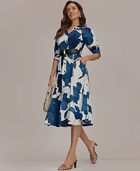 Donna Karan New York Women's Floral Belted A-Line Shirt Dress