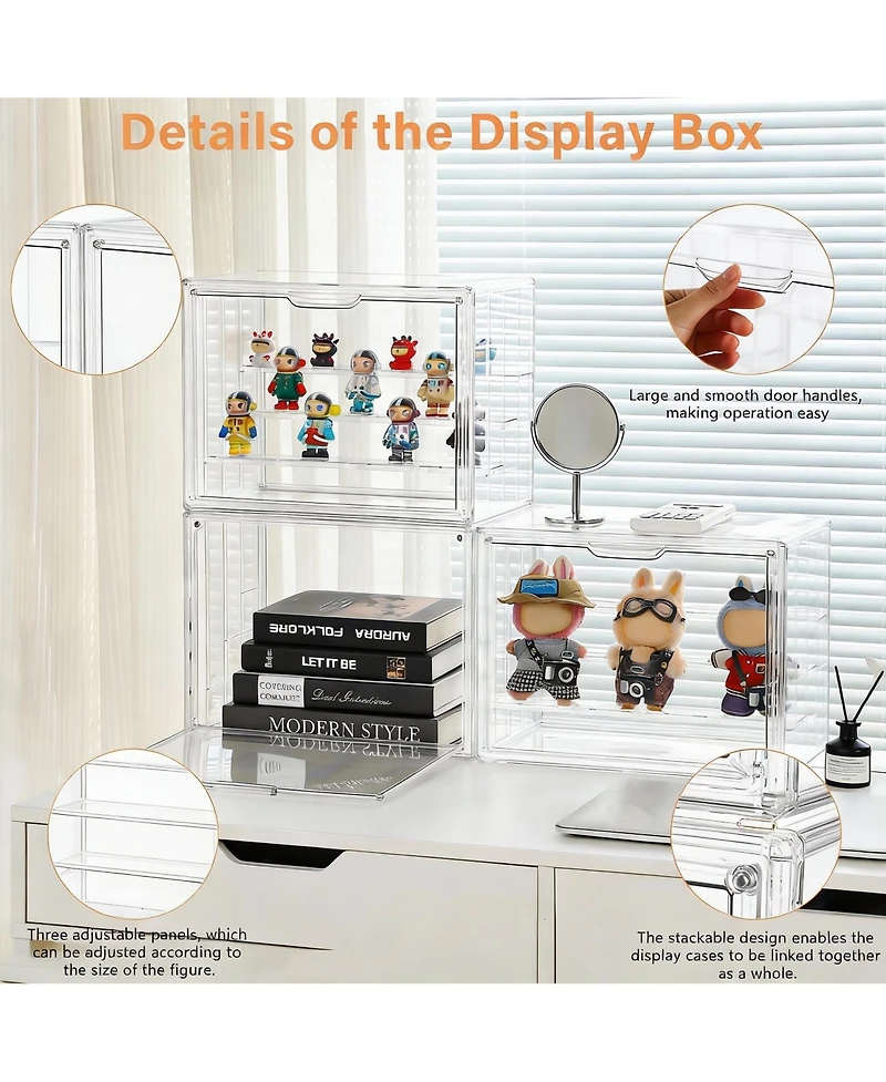 Yigii Clear Acrylic Display Case with 3 Adjustable Dividers for Storage