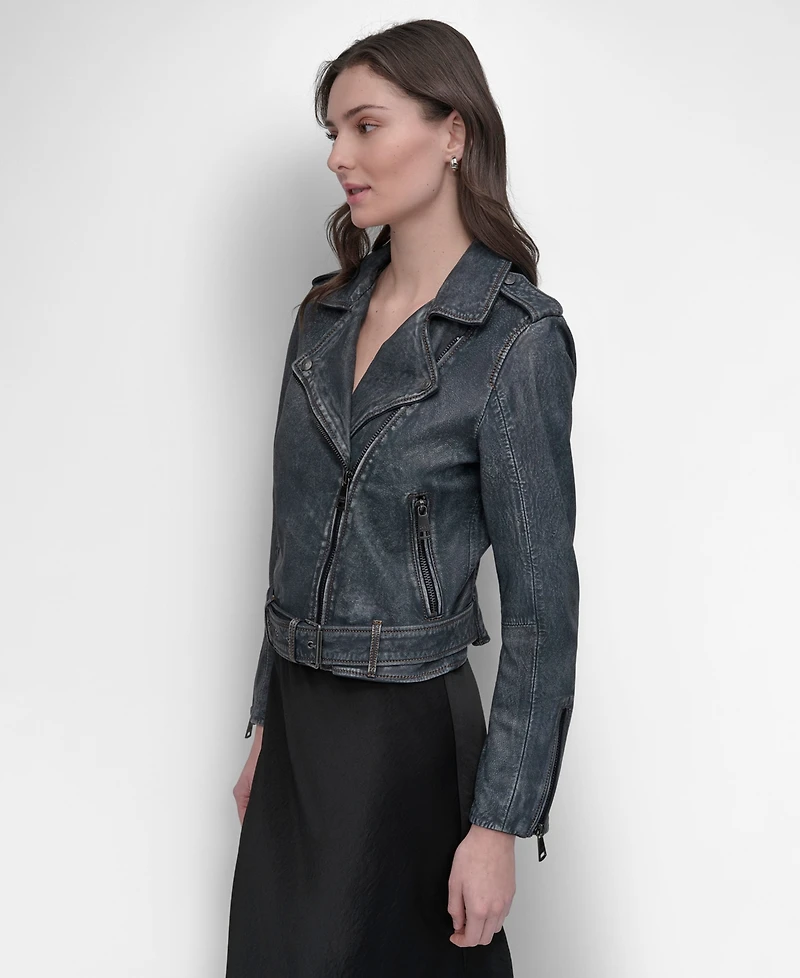 Dkny Jeans Women's Leather Asymmetrical Zip-closure Moto Jacket