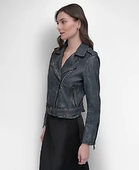 Dkny Jeans Women's Leather Asymmetrical Zip-closure Moto Jacket