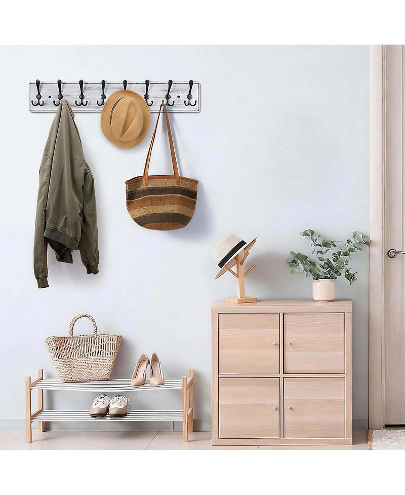 Yigii Wooden Wall Coat Rack for 8 Hooks - Pine & Zinc Alloy