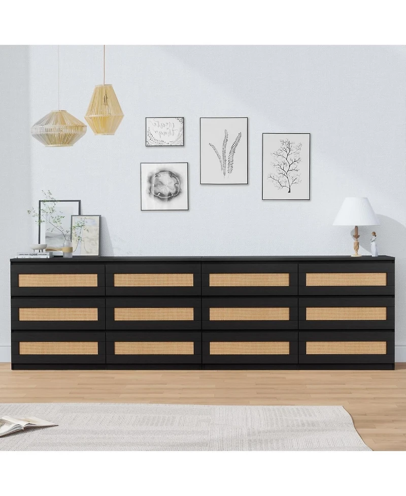 gaomon 6 Drawer Double Dresser for Bedroom, Rattan Bedroom with Smooth Mental Slide, Modern Wood Chest Living Room, Hallway,