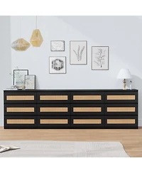 gaomon 6 Drawer Double Dresser for Bedroom, Rattan Bedroom with Smooth Mental Slide, Modern Wood Chest Living Room, Hallway,