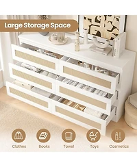 gaomon 6 Drawer Double Dresser for Bedroom, Rattan Bedroom with Smooth Mental Slide, Modern Wood Chest Living Room, Hallway,