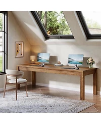 Tribesigns Solid Wood Extra Long Desk 2-Person Desk, 78.7 Inches Double Computer Table, Farmhouse Work Writing Study Workstation