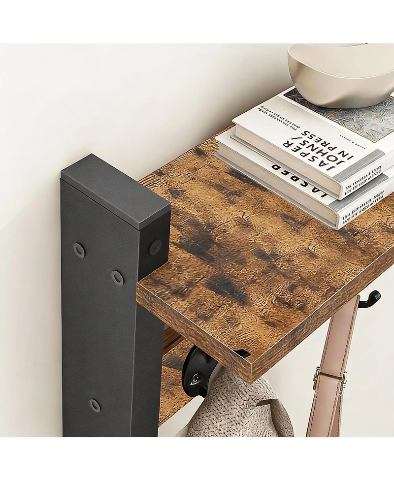 Yigii Rustic Brown & Black Wall Hook Rack with Shelf for Entryway, Hallway