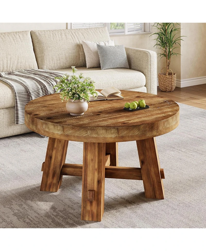 Tribesigns 31.5-Inch Round Coffee Table, Solid Wood Center Table