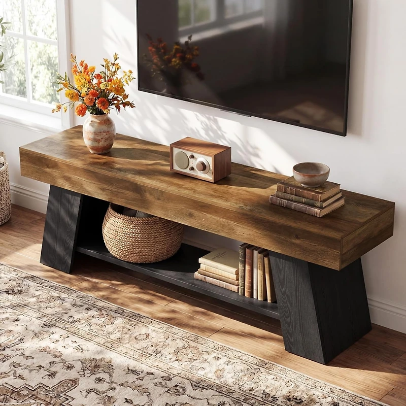 Tribesigns 63" Industrial Tv Stand for 55/65/70 Inch TVs, Rustic Wooden Media Console, Farmhouse Entertainment Center