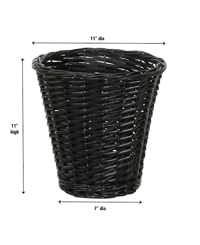 Household Essentials Wicker Waste Basket, Willow Weave Painted Black
