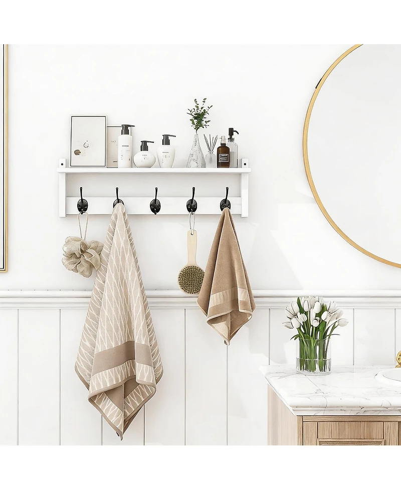 Yigii Particleboard Wall Coat Rack with Hooks & Shelf for Entryway Storage