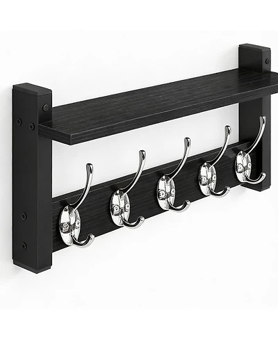 Yigii Stylish Wood Coat Rack with Shelf for Hanging Coats Hats Decor