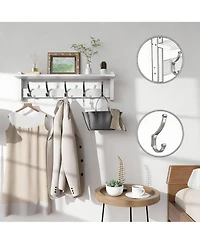 Yigii Vintage 5-Hook Wall Rack with Shelf for Coats, Bags, Umbrellas