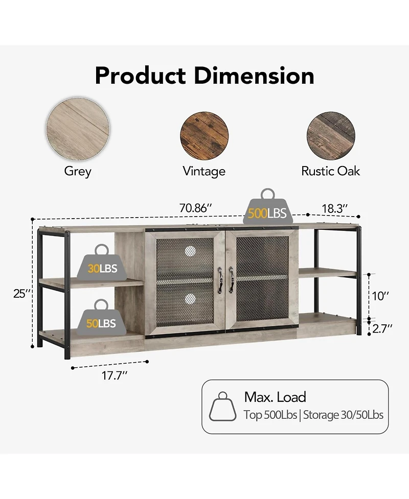 Gaomon Farmhouse Tv Stand for 75/80 inches TVs, Entertainment Center with Storage Cabinet and Mesh Doors, Grey