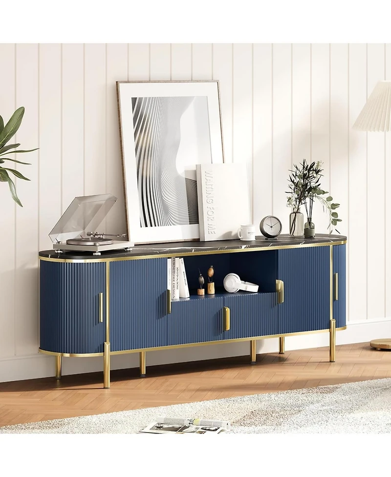 gaomon Luxury 70 Fluted Tv Stand with Faux Marble Top, Entertainment Center for TVs Up to 80