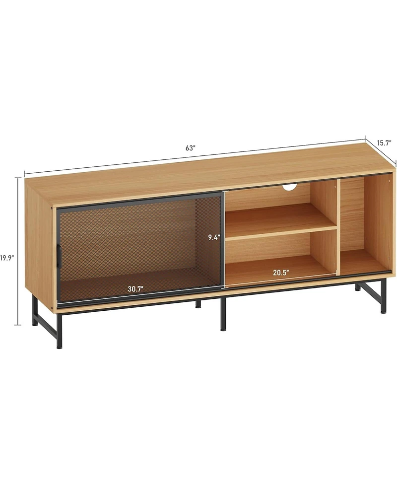 gaomon Modern Farmhouse Tv Stand with Sliding Mesh Doors, 63" Wood Entertainment Center for 65 Inch Tv