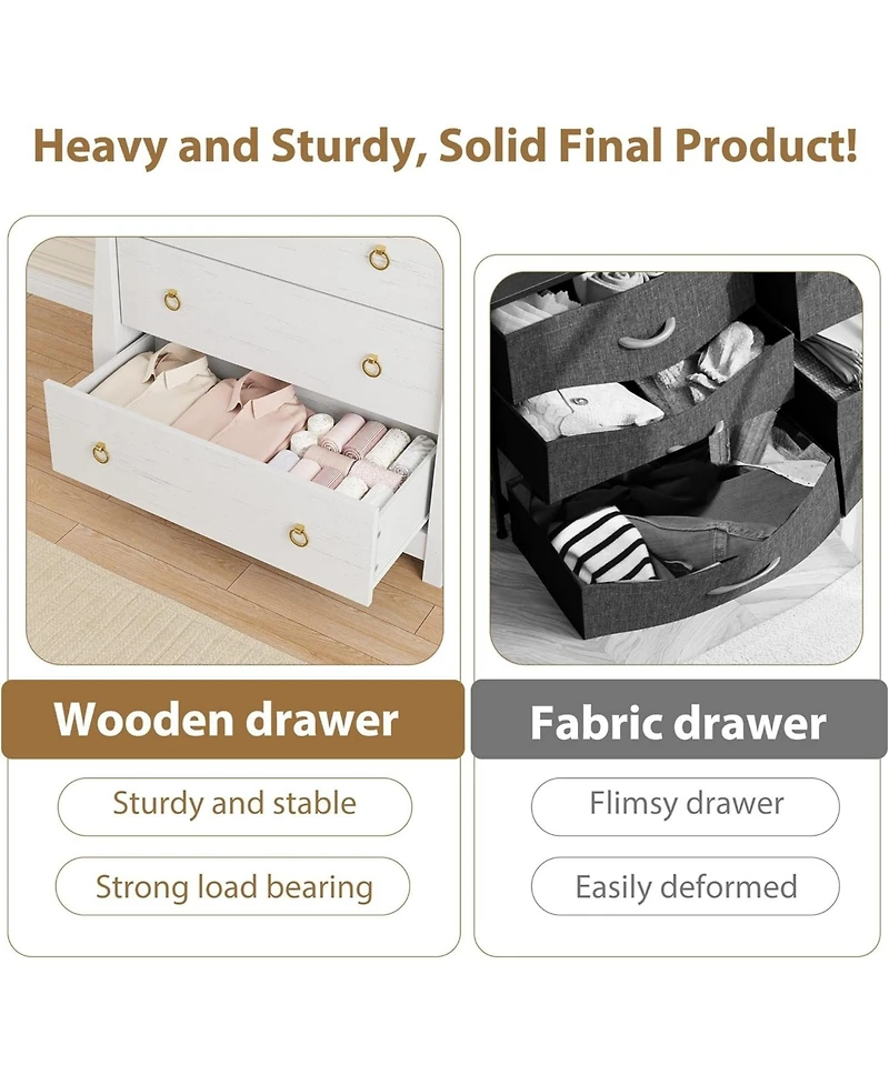 gaomon 3 Drawer Dresser, Modern Dresser for Bedroom, White Chest of Drawer with Black Metal Ring Pull Handles, Wooden Storage Cabinet for Living Room