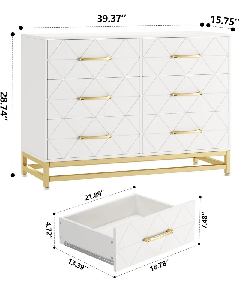 gaomon 6 Dresser Bedroom with Large Capacity, Chest of Drawers Wooden Dresser with Metal Handle, Dresser for Bedroom,Living Room,Hallway and Entryway