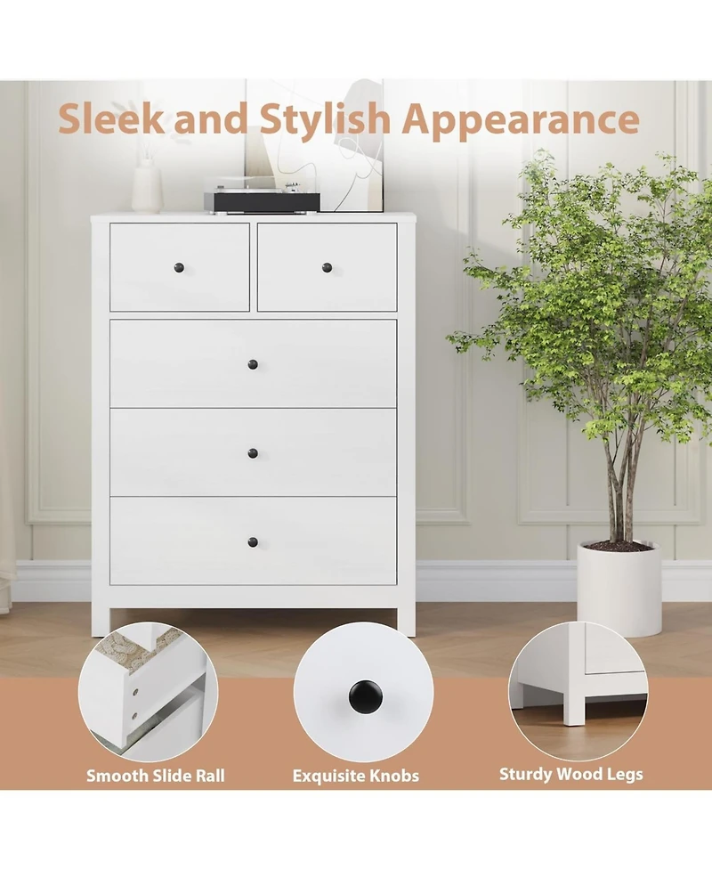 gaomon Dresser for Bedroom, Tall 5 Drawer with Deep Drawers Metal Knobs, Modern Wooden Double Chests of Kids Bedroom