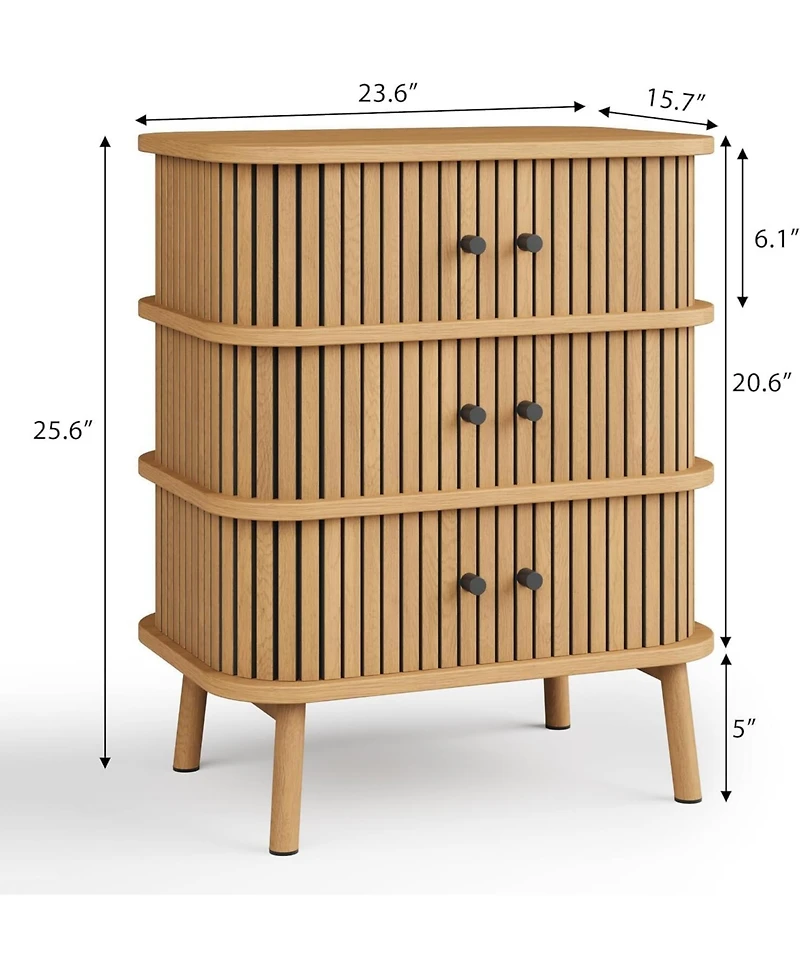gaomon 3 Drawer Dresser, Chest of Drawers for Bedroom, Mid Century Modern Nightstand, Spacious Storage Wicker Dresser