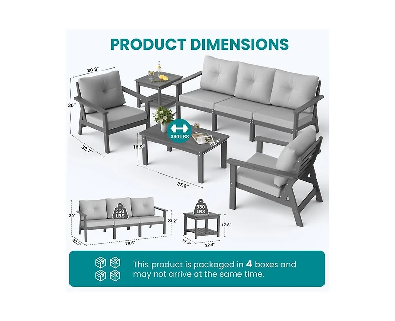Pamapic 7-Piece Hdpe Patio Conversation Seating Set with Cushions