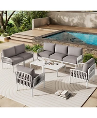Flynama 9 Piece Modern Outdoor Patio Sectional Conversation Set with Two Square Coffee Tables Waterproof Thick Cushions