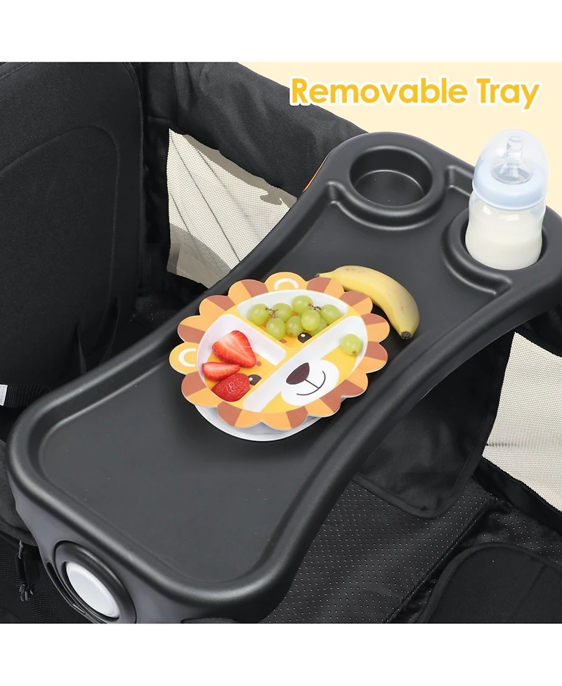 Kinder King All-Terrain Wagon Stroller for Two Kids with Canopy, Snack Tray, Storage and Shock-Absorbing Wheels