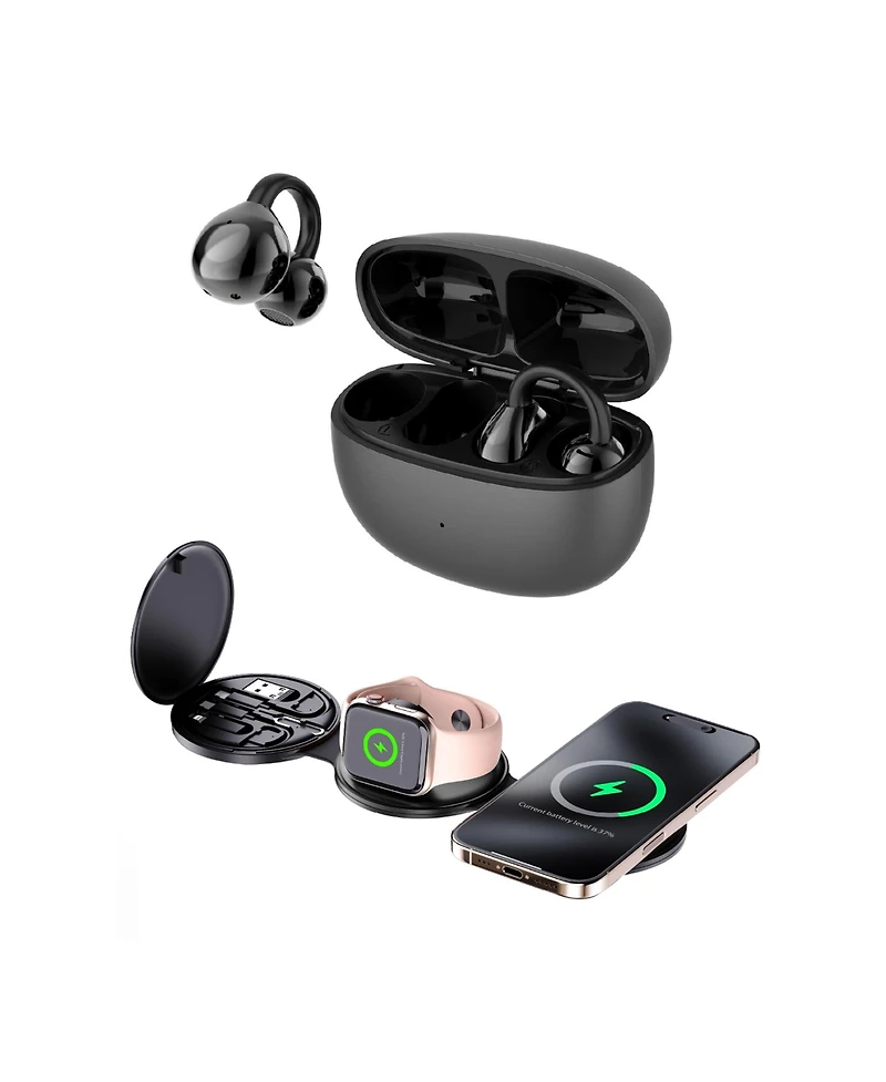 Pursonic Power & Sound Essentials Bundle – 5-in-1 Folding Wireless Charging Station + True Wireless Earbuds