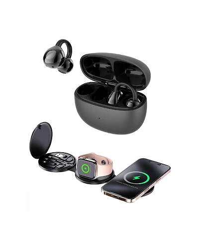 Pursonic Power & Sound Essentials Bundle – 5-in-1 Folding Wireless Charging Station + True Wireless Earbuds